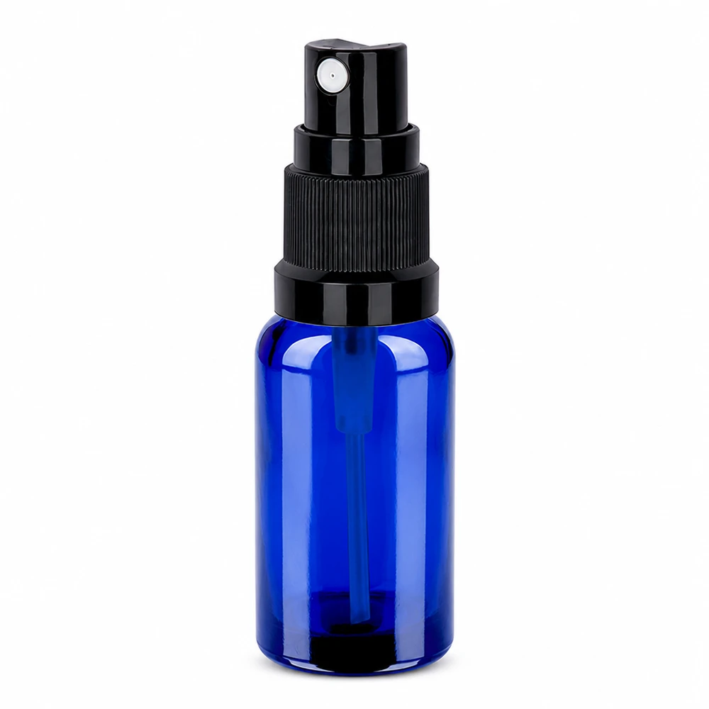 20ml spuitflesje zwart STD BlueLine UT18/20 Robuuste glazen sprayflacon van 20 ml met zwarte verstuiver voor een gelijkmatige verdeling