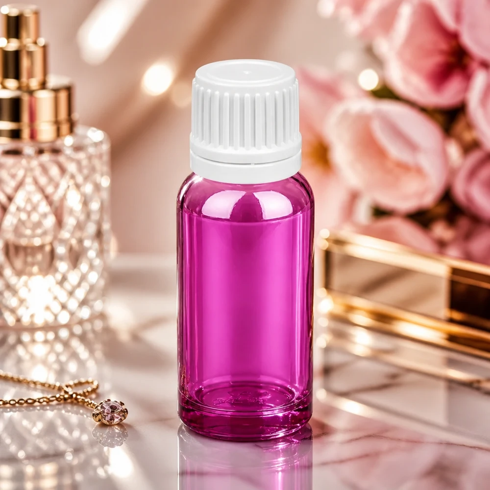 20ml apothekersflesje in elegant paars met kindveilige witte schroefdop