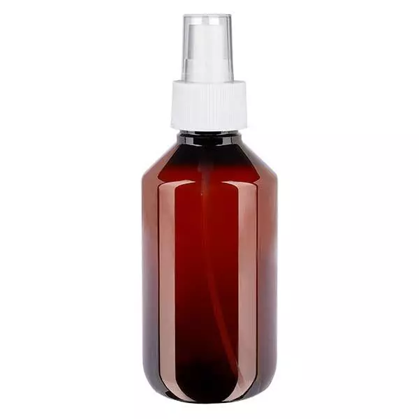 200 ml PET medicijnfles met verstuiver wit GCMI 28/410 incl. dop transparant, standaard 200 ml PET medicijnfles met verstuiver wit GCMI 28/410 incl. dop transparant, standaard
