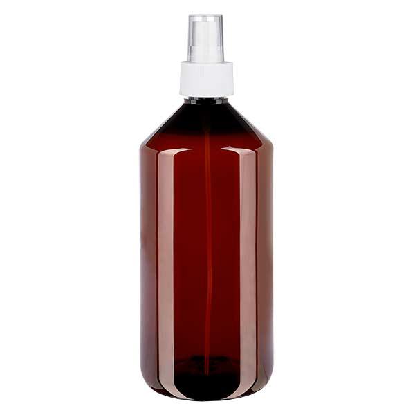 1000 ml PET medicijnfles met verstuiver wit GCMI 28/410 incl. dop transparant, standaard 1000 ml PET medicijnfles met verstuiver wit GCMI 28/410 incl. dop transparant, standaard