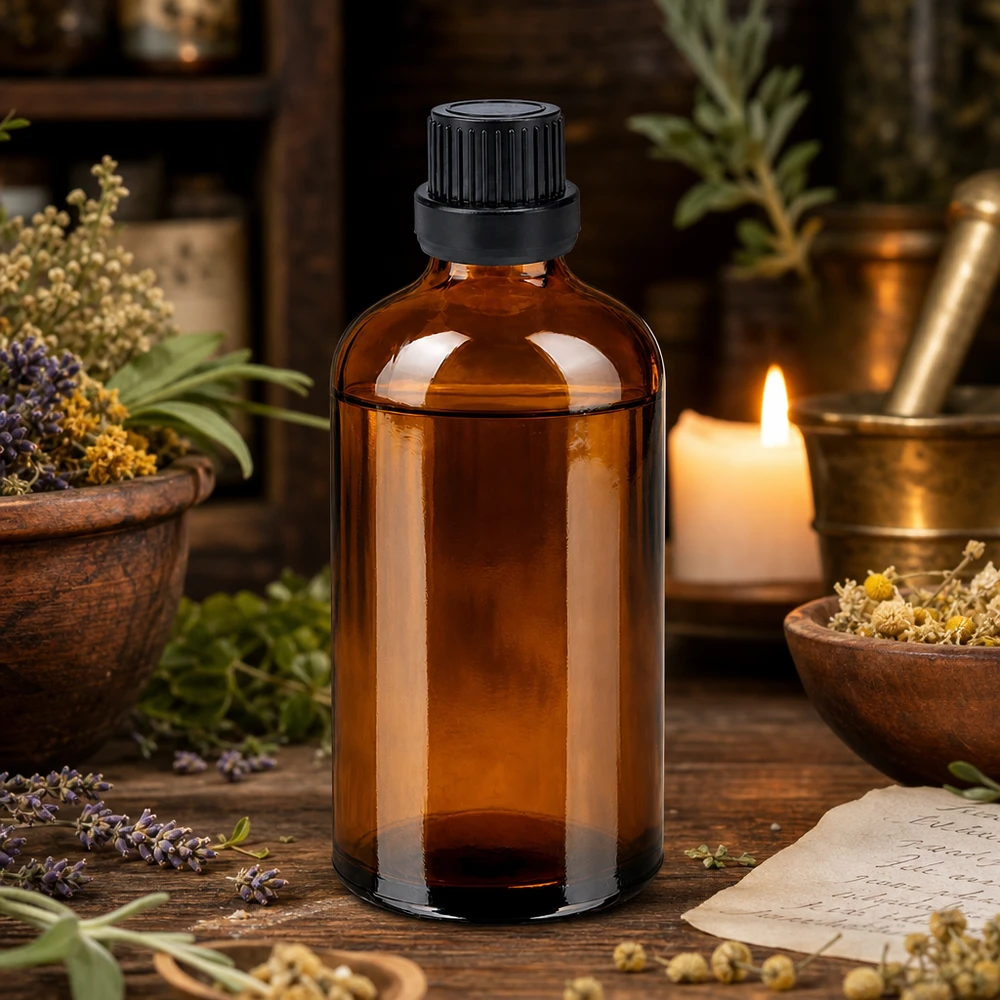 100ml druppelfles 2mm zwart OV BrownLine UT18/100 Amberkleurige fles van 100 ml met gecontroleerd druppelsysteem van 2 mm voor nauwkeurig doseren