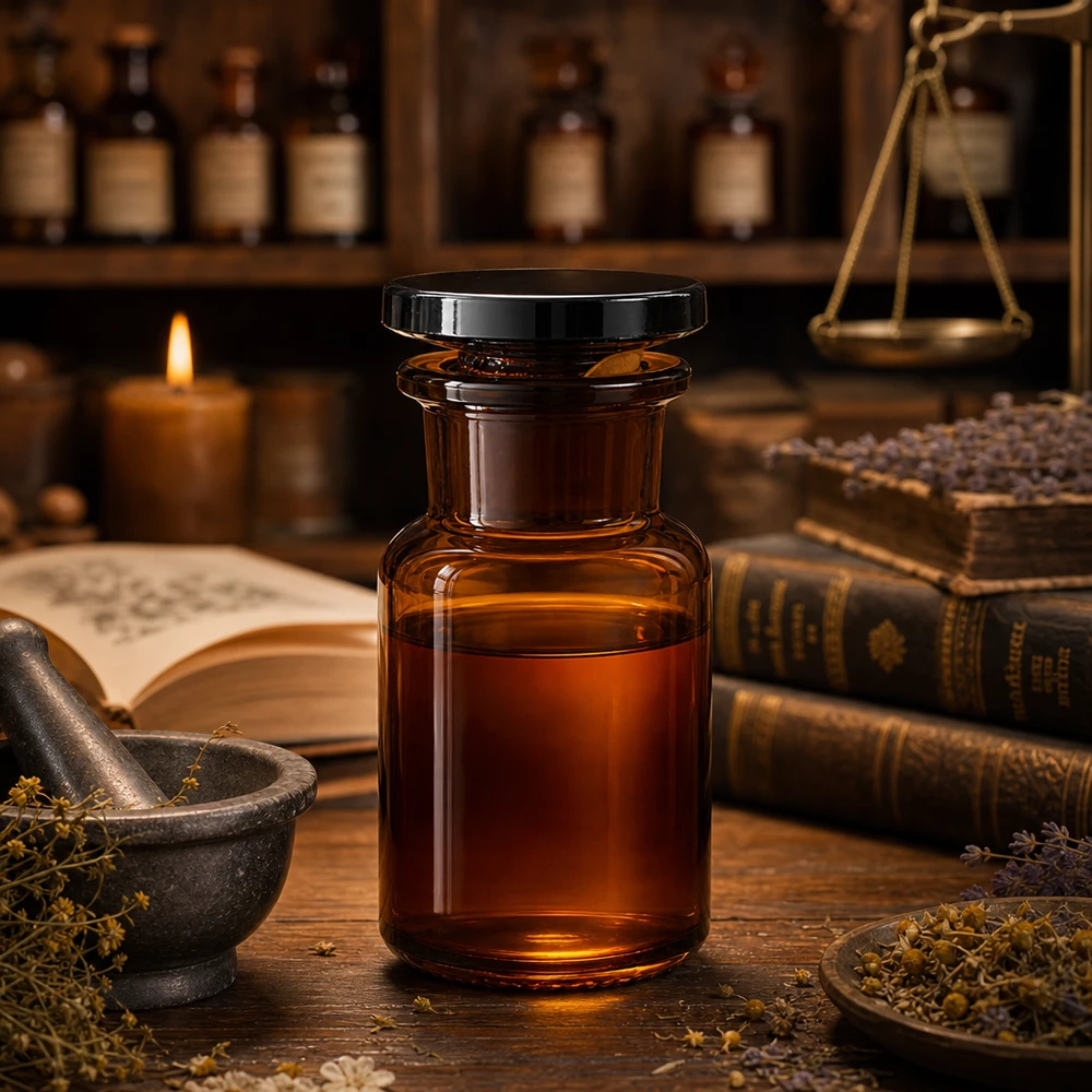 Bruine glazen fles van 50 ml met ronde schouders en een brede hals, zodat je hem makkelijk kunt vullen en uitgieten