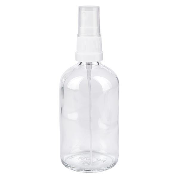 Helder glazen flessen 100ml met wit pompverstuiver Helder glazen flessen 100ml met wit pompverstuiver