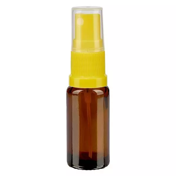 Bruin glazen flessen 10ml met geel pompverstuiver Bruin glazen flessen 10ml met geel pompverstuiver