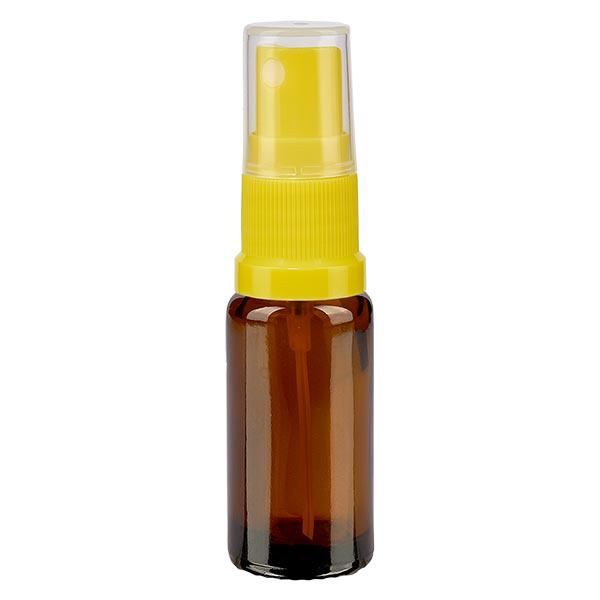 Bruin glazen flessen 10ml met geel pompverstuiver Bruin glazen flessen 10ml met geel pompverstuiver