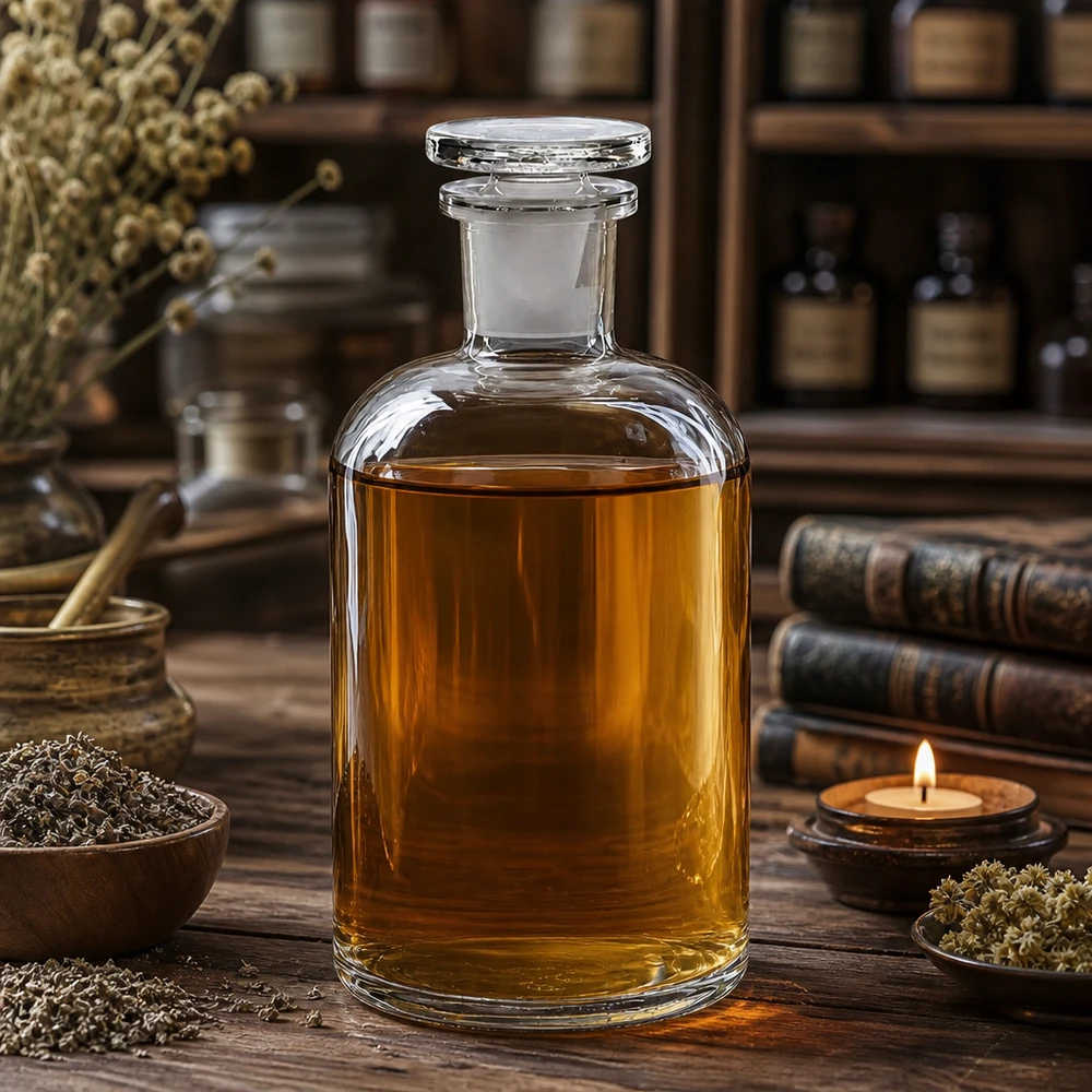 Doorzichtige verzamelkruik van 500 ml met smalle hals, ideaal voor distillaten en kruidenextracten