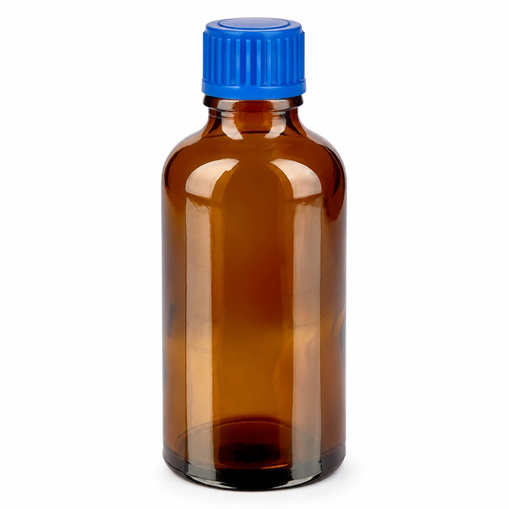 50ml fles 11mm SV blauw STD BrownLine UT18/50 50ml farmaceutische fles met blauwe dop voor het veilig bewaren van vloeistoffen