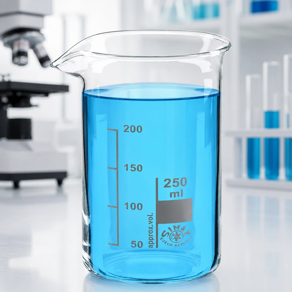 Cilindrisch laboratoriumglas van 250 ml, hoog model, van borosilicaatglas en met een nauwkeurige volumeschaal
