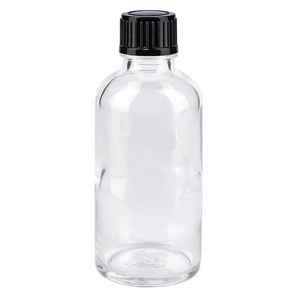 Helder glazen flessen 50ml met zwart druppelsluiting 1mm St Helder glazen flessen 50ml met zwart druppelsluiting 1mm St