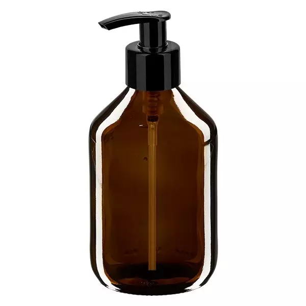 300ml medicijnfles bruin, met dispenserpomp zwart ApoGl 300ml medicijnfles bruin, met dispenserpomp zwart ApoGl