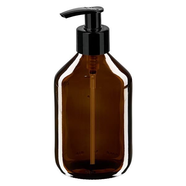 300ml medicijnfles bruin, met dispenserpomp zwart ApoGl 300ml medicijnfles bruin, met dispenserpomp zwart ApoGl