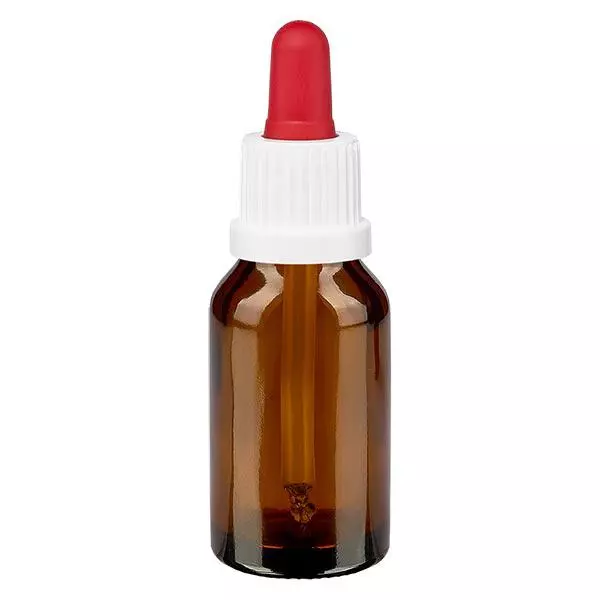 Pipetfles bruin 30ml, pipet wit/rood VR Pipetfles bruin 30ml, pipet wit/rood VR