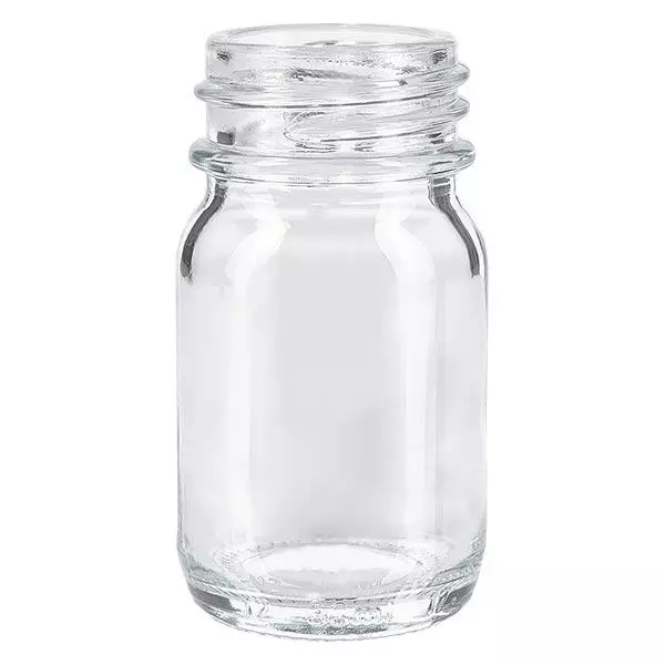 Fles met wijde hals 30 ml helder glas met DIN 32 opening zonder sluiting