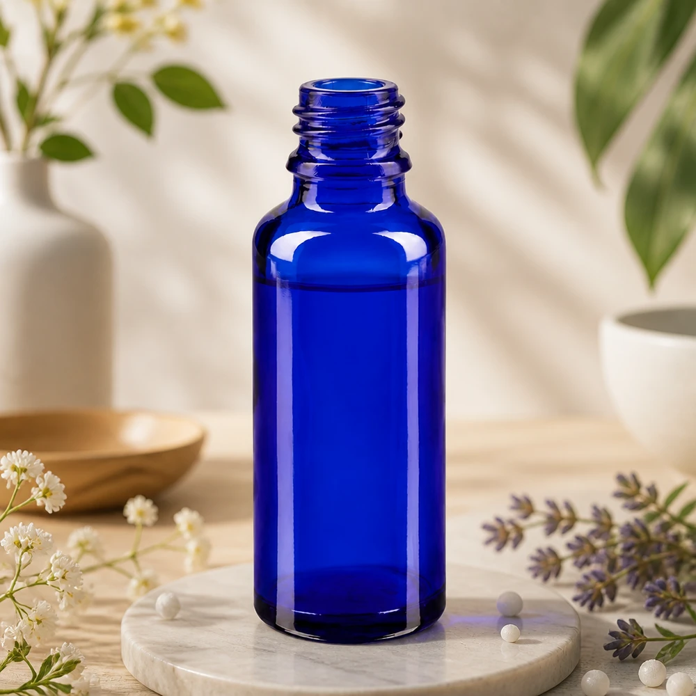 Blauwe glazen fles 30ml Lege apotheekfles ApoGlas van 30 ml in blauw, om te vullen met essences en extracten
