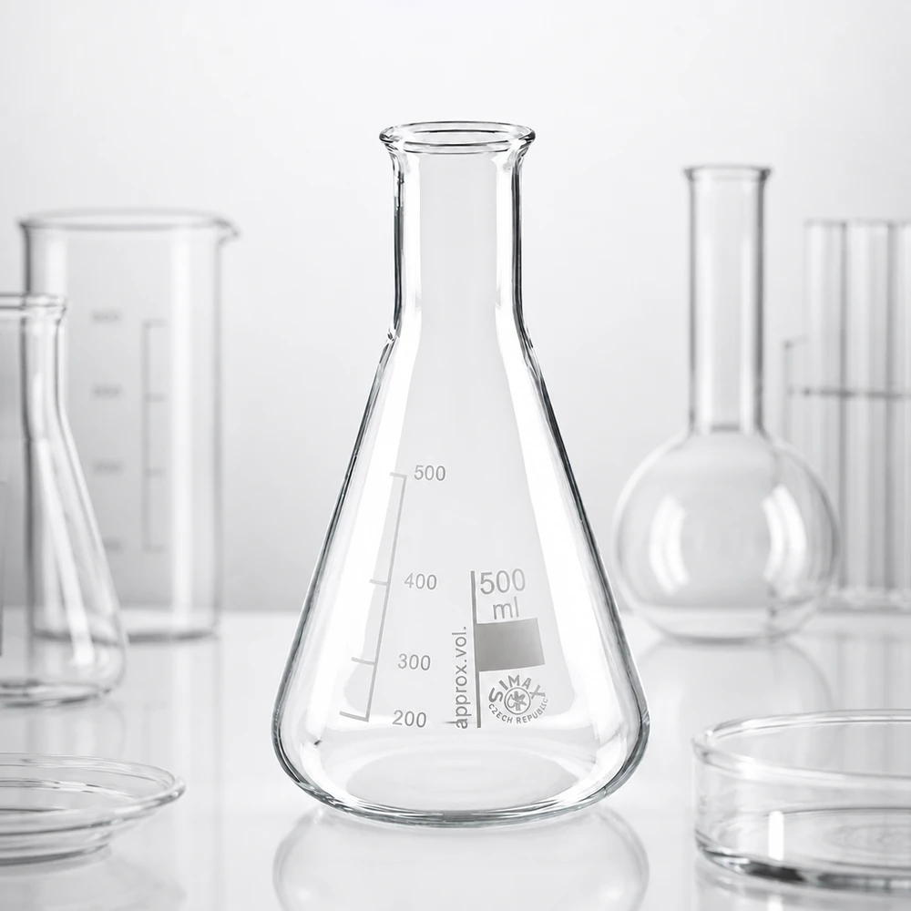 Professionele erlenmeyer 500ml met smalle hals en schenktuit voor laboratoriumtechnologie