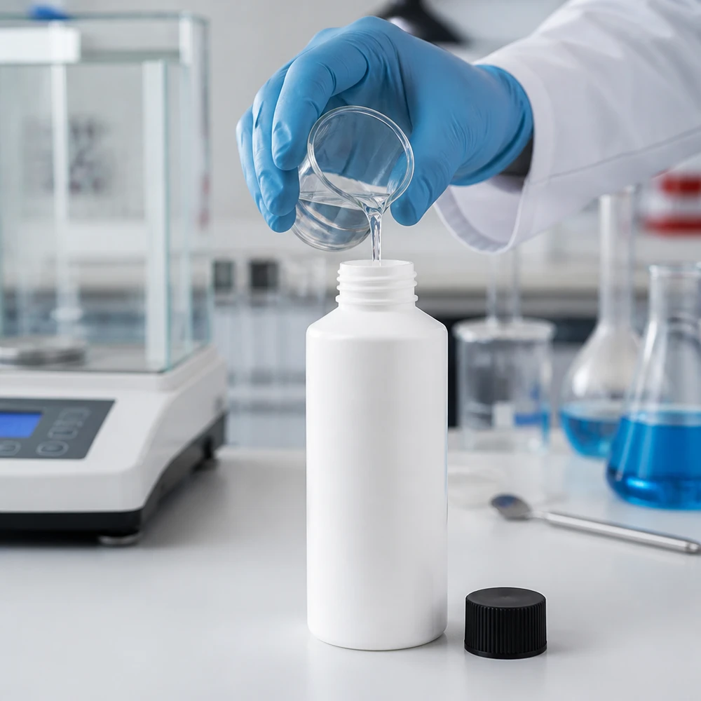Witte, voedselveilige HDPE-fles van 100 ml met zwarte SV voor farmaceutische toepassingen