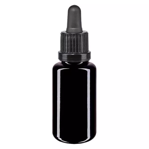 Apothekersflesje viol. 20ml pipet zwart OV Apothekersflesje viol. 20ml pipet zwart OV