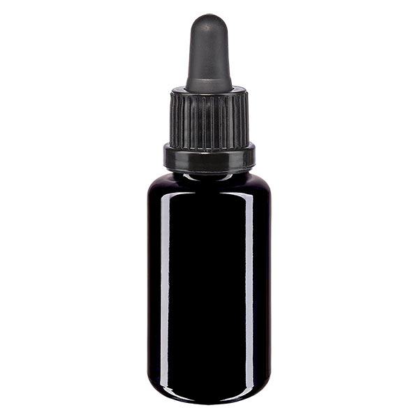 Apothekersflesje viol. 20ml pipet zwart OV Apothekersflesje viol. 20ml pipet zwart OV