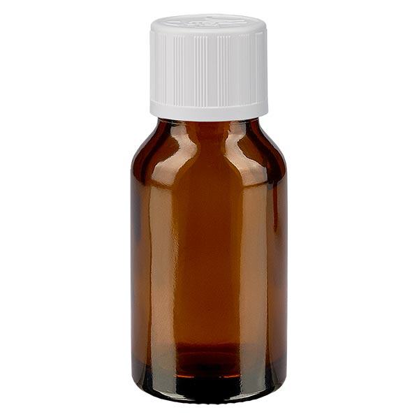 Bruine glazen fles 15ml met wit druppelsluiting kinderslot St Bruine glazen fles 15ml met wit druppelsluiting kinderslot St