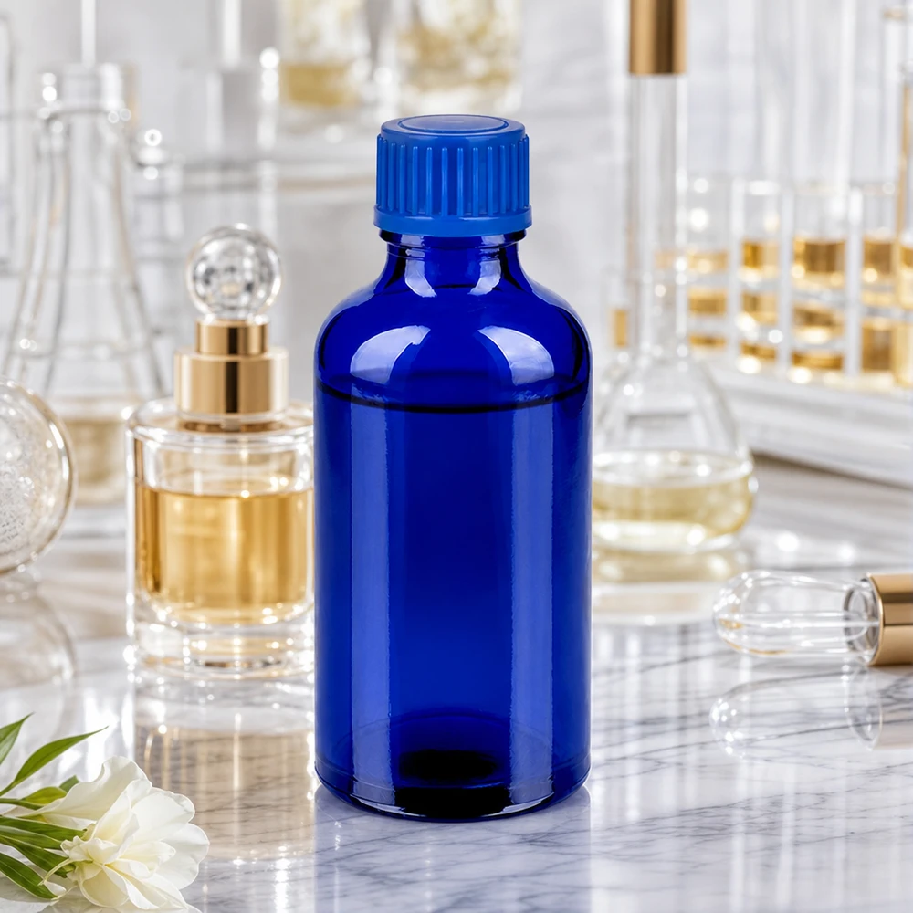 Elegante blauwe glazen fles 50ml - perfect voor doe-het-zelf cosmetica en zelfgemaakte tincturen