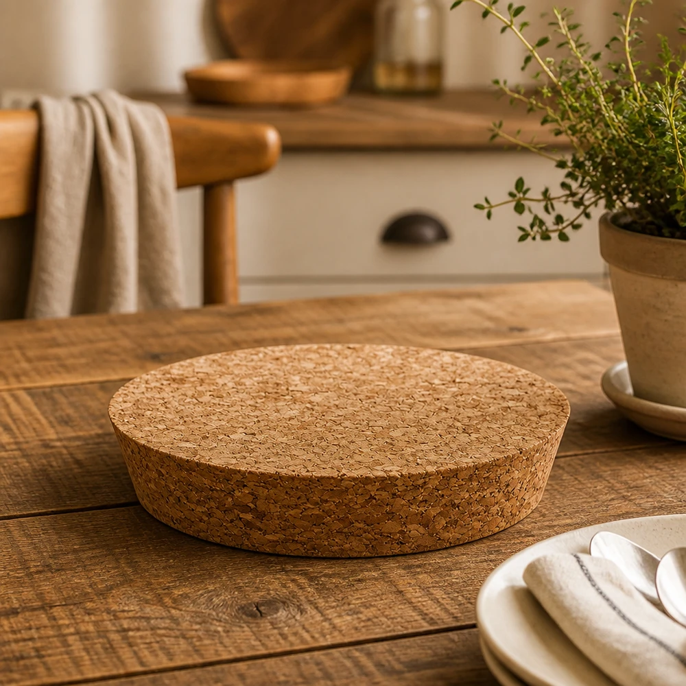 WECK RR100 kurk detailopname op houten tafel met keukengerei en kruidenpot natuurkurk deksel 20mm hoogte