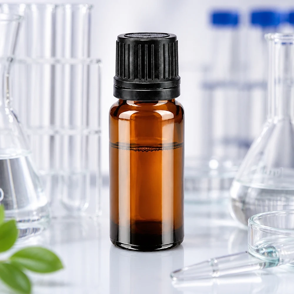 Bruin flesje van 10 ml met veiligheidsdop voor etherische oliën en laboratoriumvloeistoffen