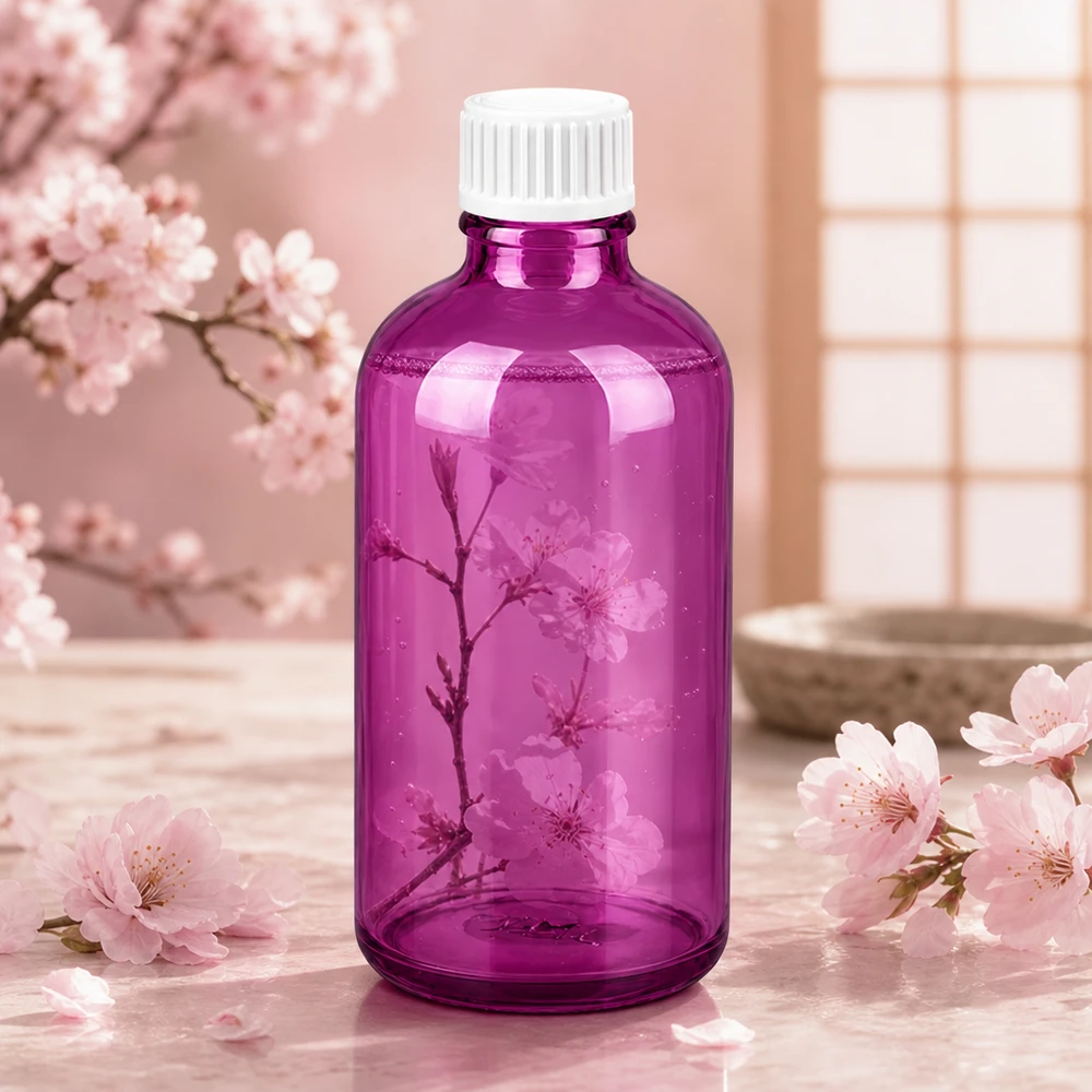 100ml (bol)fles 3mm schenkring wit Standaard PurpleLine. UT18/100 Paarse glazen fles 100ml met stevig UT18 schroefdraad voor het veilig bewaren van vloeistoffen