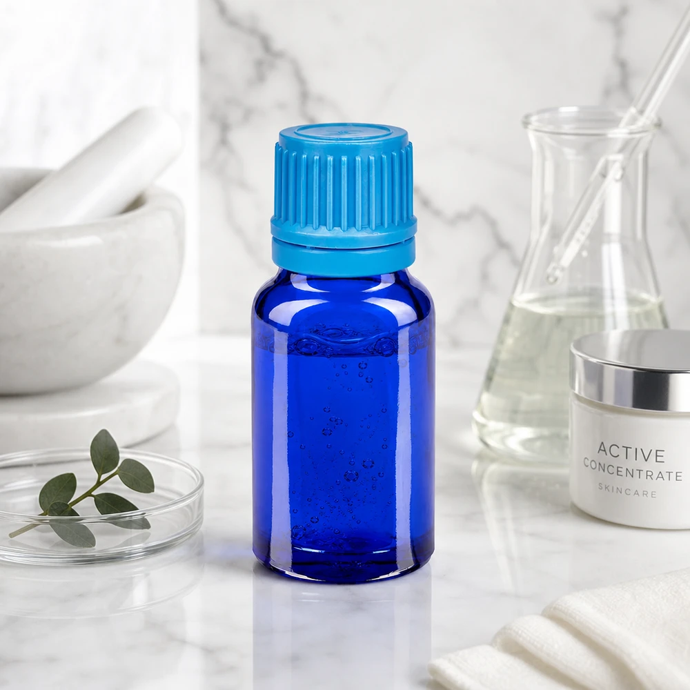 Ergonomisch gevormd glazen flesje van 10 ml met anti-slip schroefdopontwerp