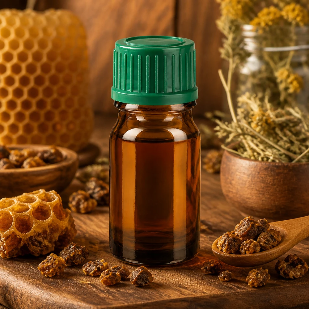 5ml flesje 11mm SV groen STD BrownLine UT18/5 Klein amberkleurig glazen flesje van 5 ml met groene dop, ideaal voor propolis en natuurlijke geneesmiddelen
