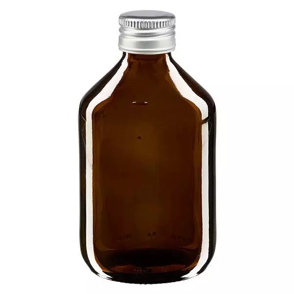 300ml medicijnfles bruin, met zilveren aluminium dop