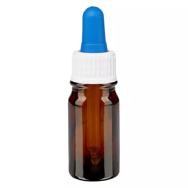 Pipetfles bruin 5ml, pipet wit/blauw ST
