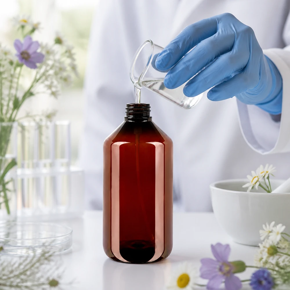 Robuste Kunststoffflasche 500ml mit weissem Zerstäuber für botanische Wirkstoffe geeignet