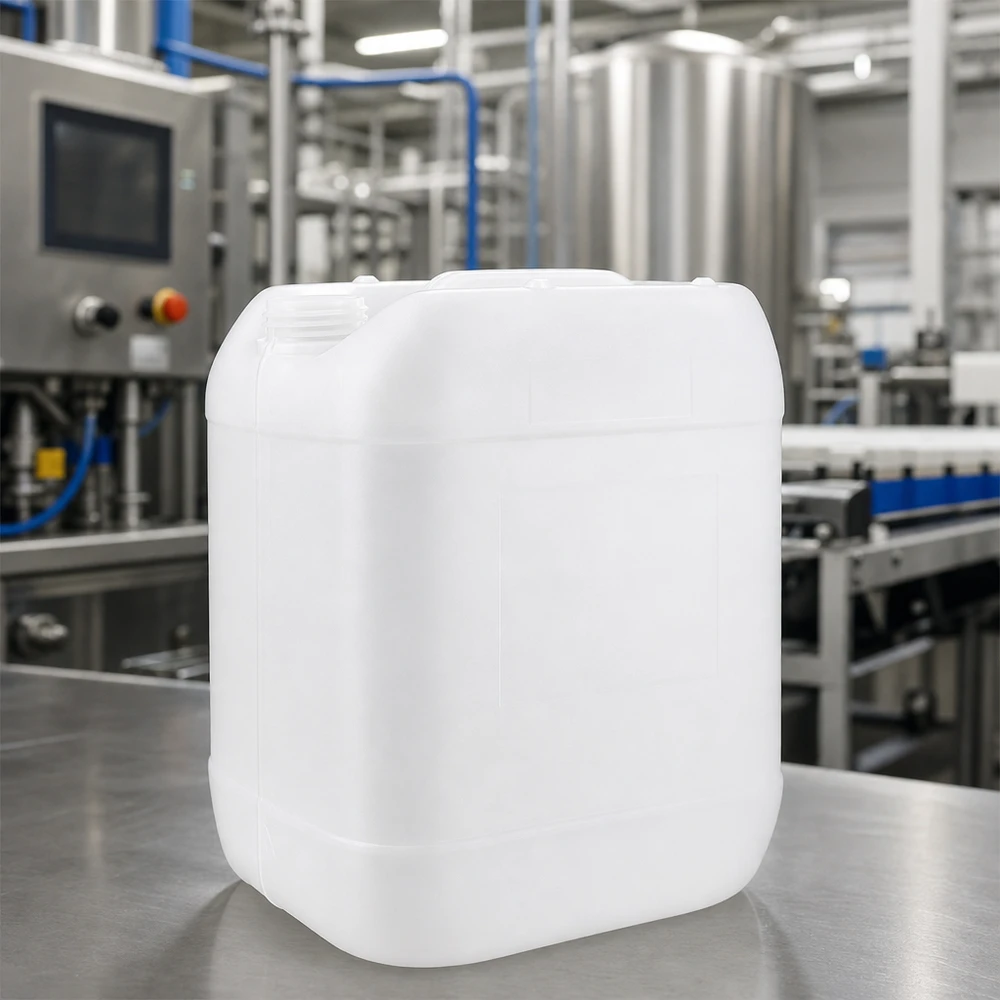 Halfdoorzichtige jerrycan van 20 liter zonder sluiting, met ergonomisch handvatontwerp, vervaardigd uit HDPE