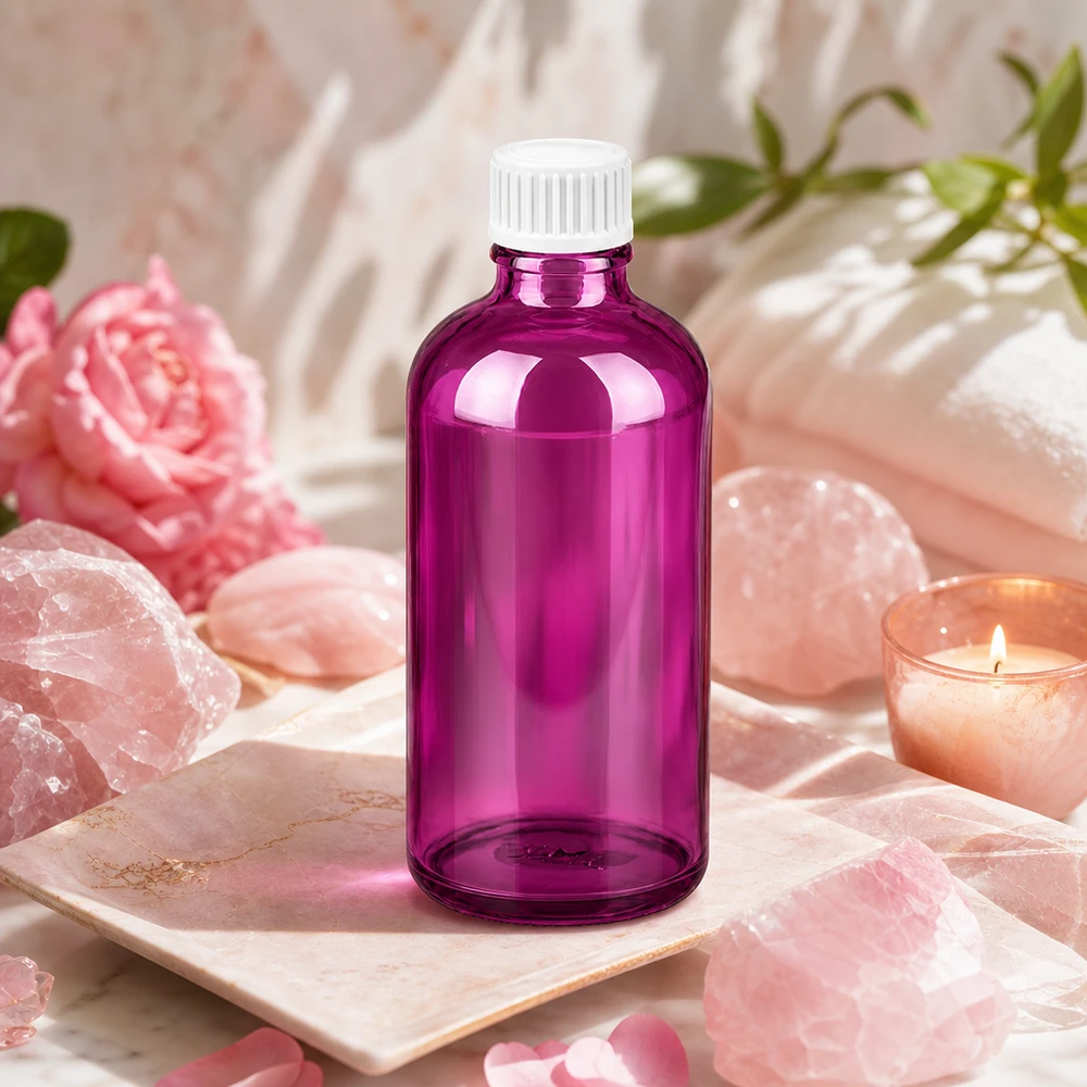 Paarse apothekersfles 100ml van robuust glas voor professionele toepassingen