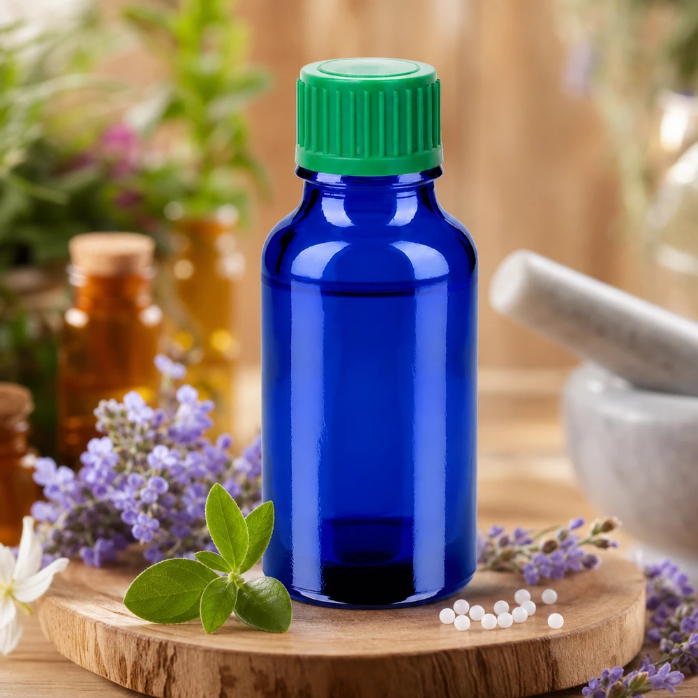 20ml Druppelflesje 0.8mm groen STD BlueLine UT18/20 20ml druppelfles met chemisch bestendig blauw glas voor agressieve stoffen en zuren