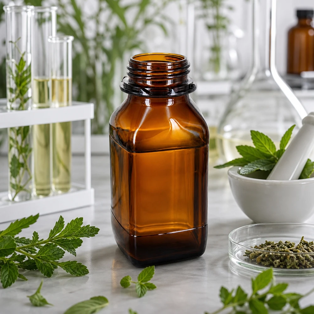 Amberkleurige glazen fles van 500 ml voor professionele opslag van chemicaliën in laboratoria en de industrie