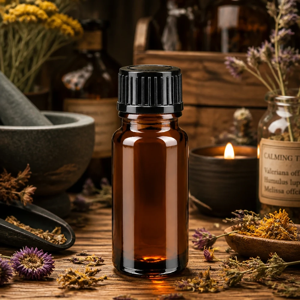 Bruine glazen fles 10ml met zwart druppelsluiting 1mm St Lichtbestendige fles van 10 ml van bruin apothekersglas met zwarte dop voor kruidenoliën