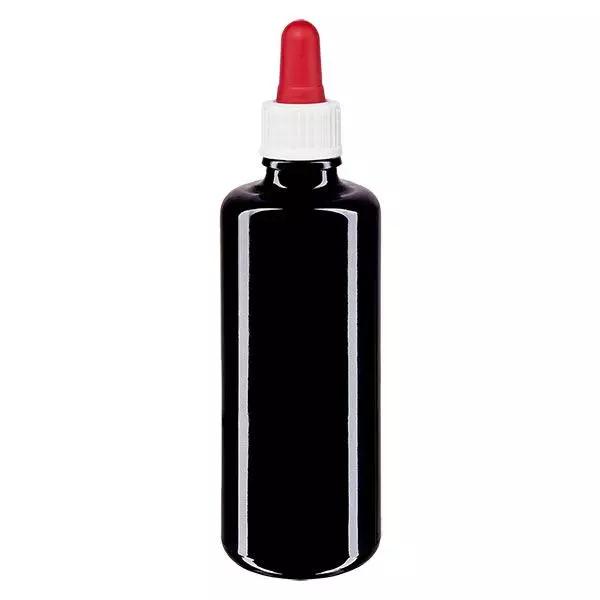 Apothekersfles viol. 50ml pipet wit/rood pc Apothekersfles viol. 50ml pipet wit/rood pc