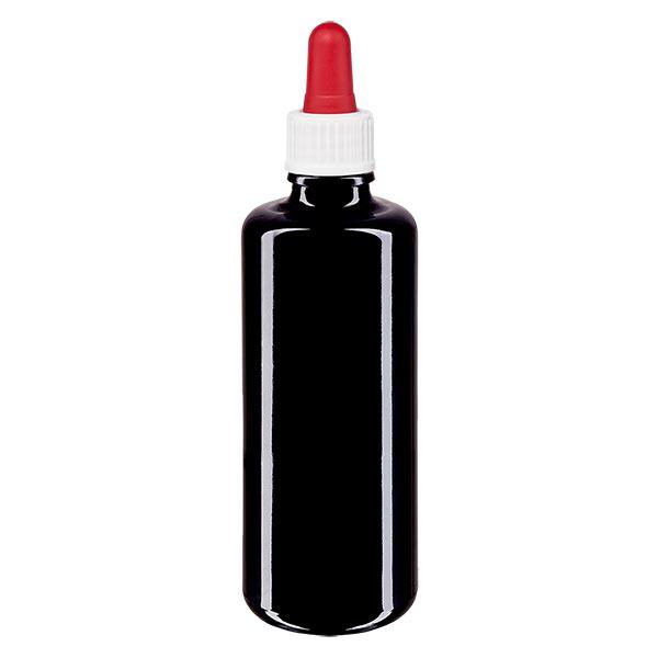 Apothekersfles viol. 50ml pipet wit/rood pc