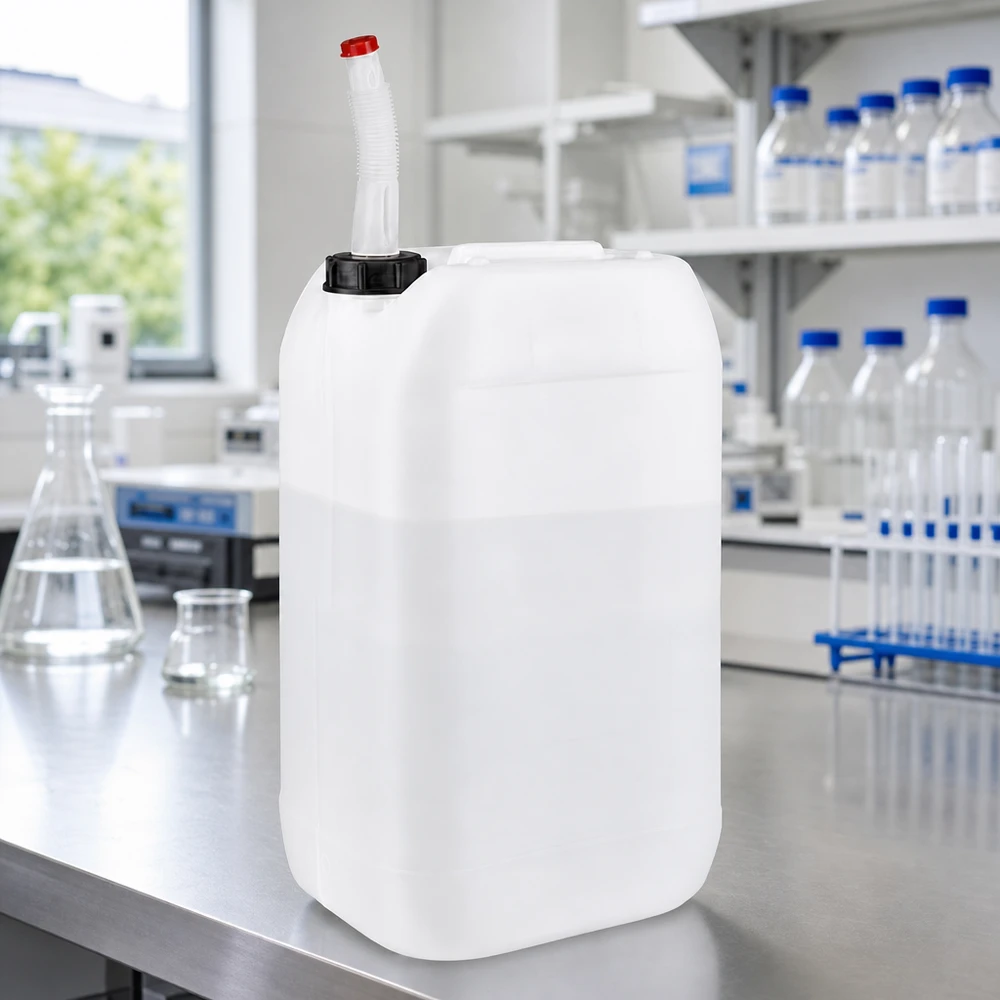 Rechthoekige industriële jerrycan van 15 liter met flexibele uitloopbuis voor het veilig aftappen van vloeistoffen