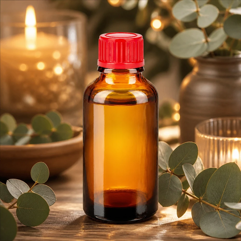Professionele apothekersfles 30ml van getint glas met rode easy-grip dop