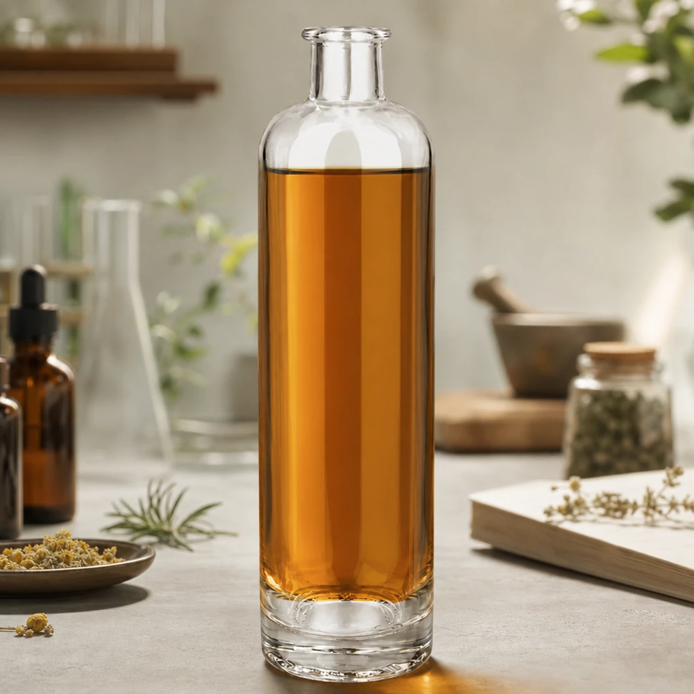 500 ml glazen fles Ella zonder sluiting UNiTWIST® 500ml glazen fles Ella UNiTWIST gevuld met kamillethee omringd door kruiden en natuurlijke producten Lifestyle scene