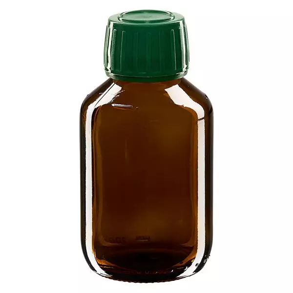 100ml Euro-medicijnfles bruin met groene schroefsluiting VR