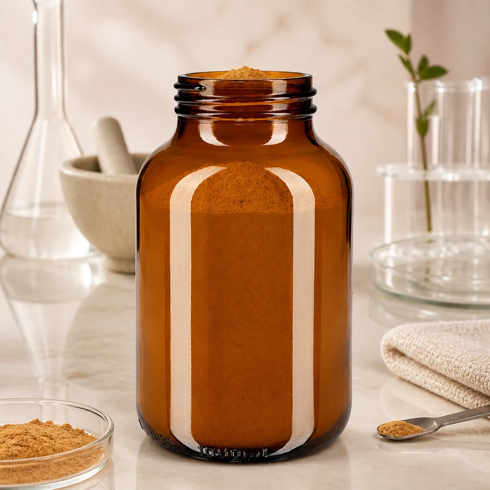 Grote 1000ml fles met brede hals van donker amberkleurig glas met brede opening voor poeders en granulaten