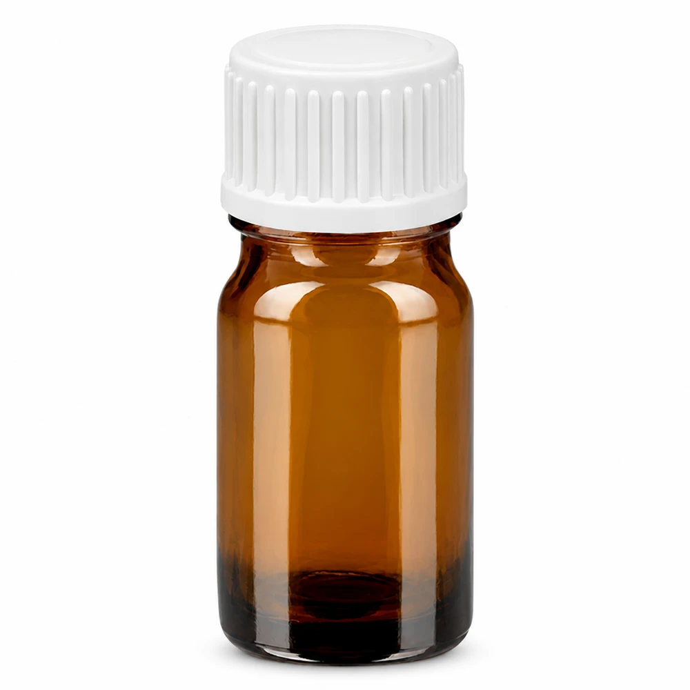 5 ml druppelflacon van bruin glas met witte schroefdop voor nauwkeurig doseren