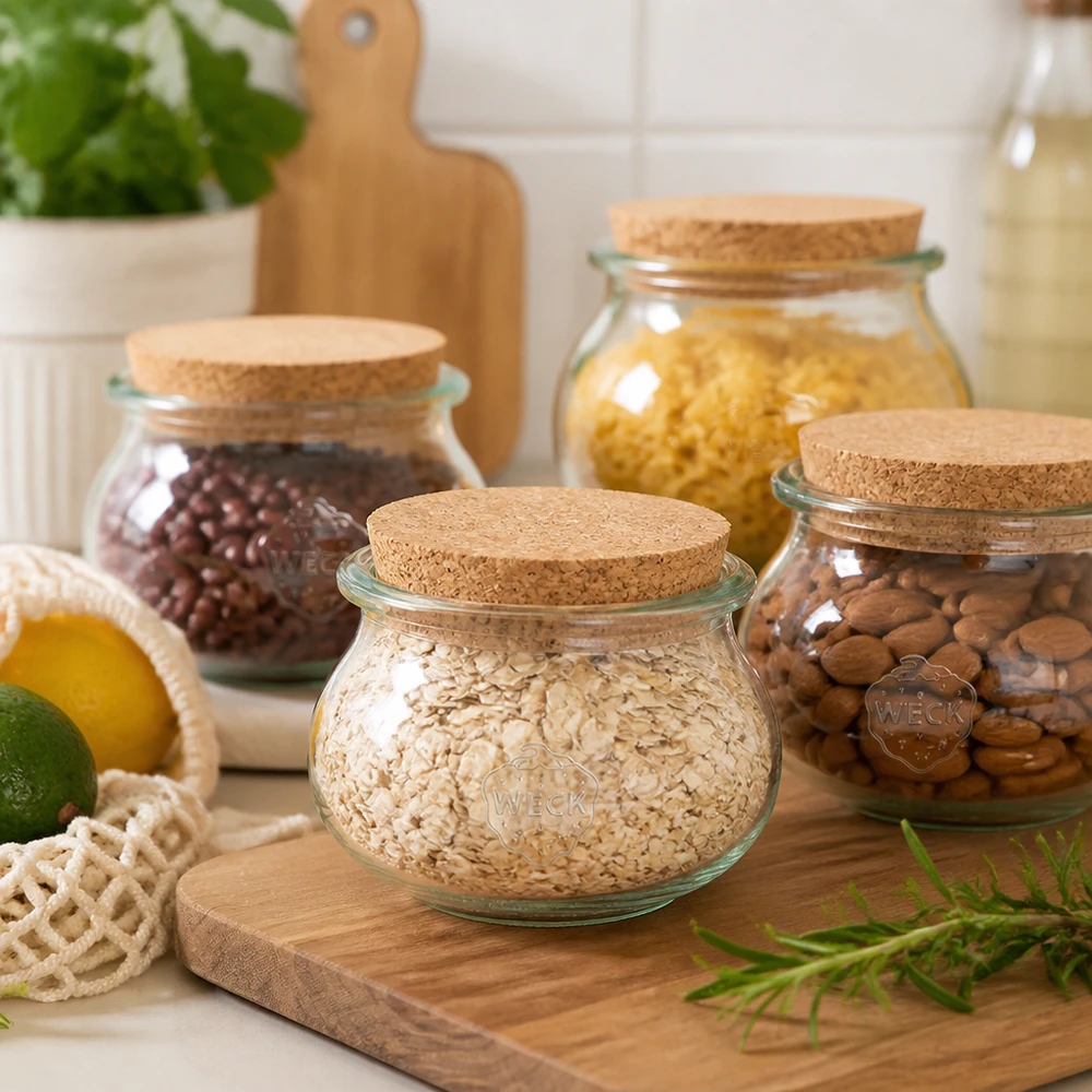 560ml juwelenglas WECK RR80 met kurk WECK decoratieve pot 560ml RR80 met kurkdeksel Bewaarset voor havermout noten peulvruchten Keukenorganisatie