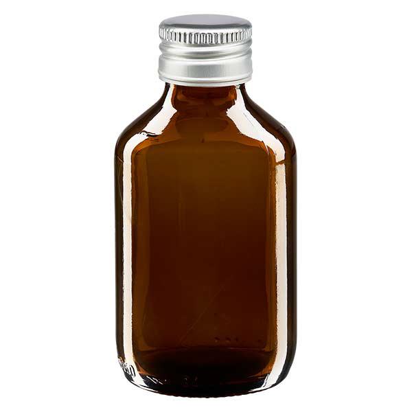 150ml medicijnfles bruin, met zilveren aluminium dop 150ml medicijnfles bruin, met zilveren aluminium dop