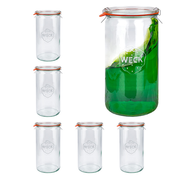 Set van 6 Weck-potten 1590 ml cilindrische potten, bekers 1,5 liter Set van 6 Weck-potten 1590 ml cilindrische potten, bekers 1,5 liter