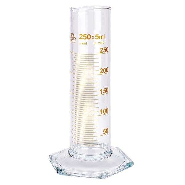 Maatcilinder 250ml bruin maatverdeling laag model ISO 4788 Maatcilinder 250ml bruin maatverdeling laag model ISO 4788
