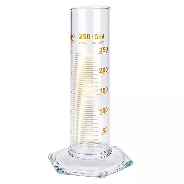 Maatcilinder 250ml bruin maatverdeling laag model ISO 4788